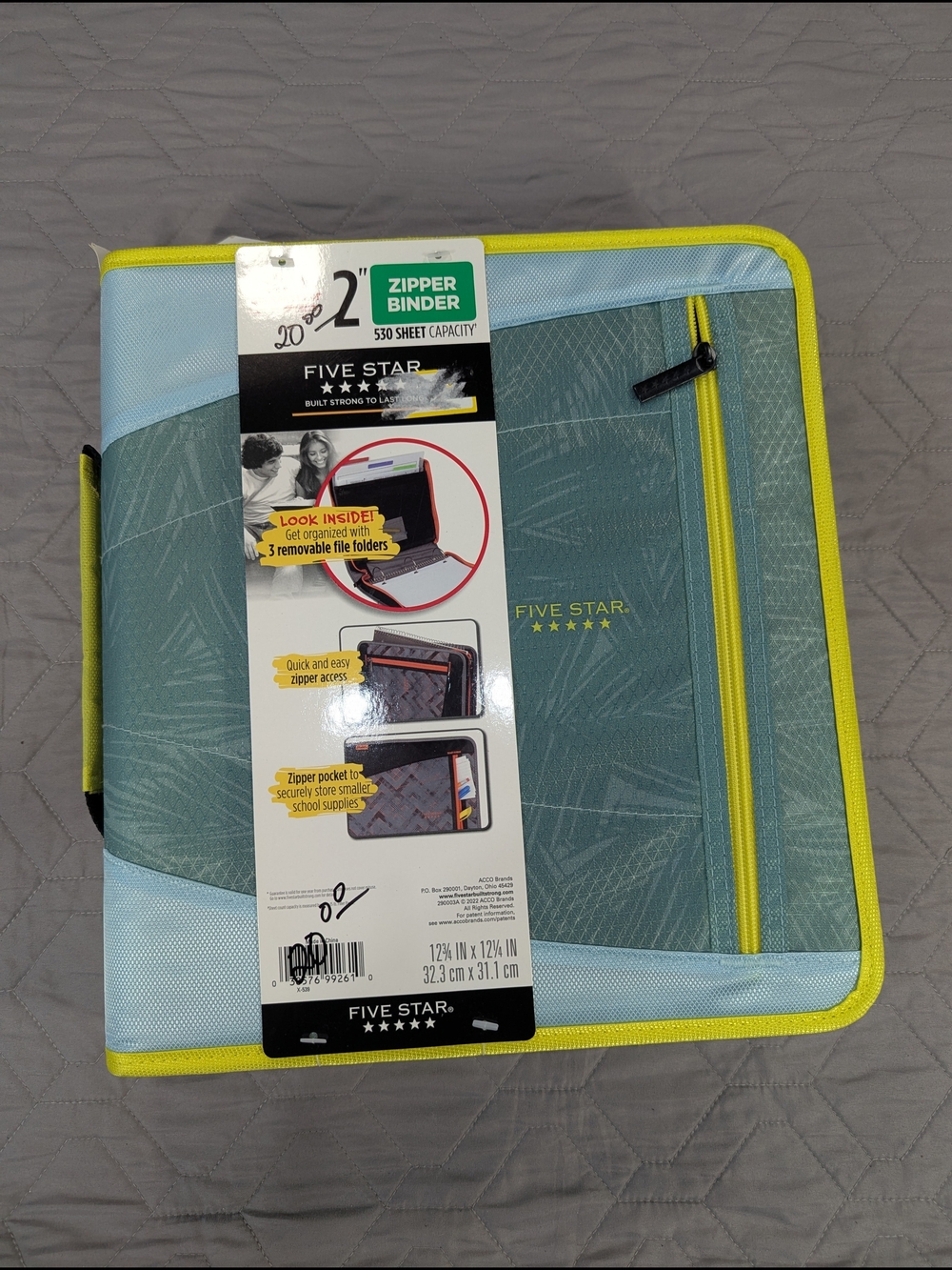 Five Star 2" Zipper Binder in Teal and Yellow